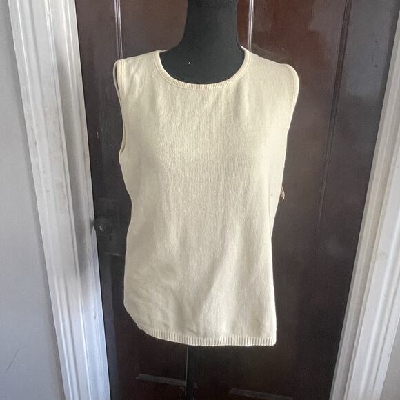 NWT Cherokee Womens Cream Vanilla LARGE Knit Sweater Vest 100% Cotton Vintage - Picture 14 of 15